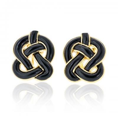  Tiffany Co Angela Cummings 18K Yellow Gold Black Onyx Knot Clip Earrings