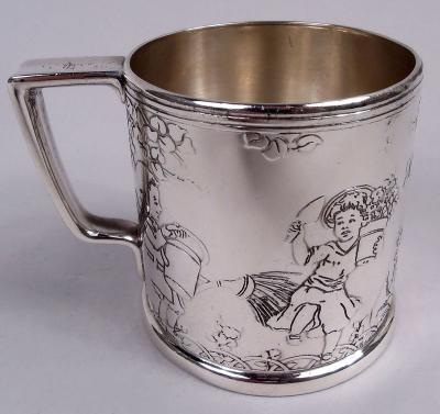  Tiffany Co Antique Tiffany Art Deco Sterling Silver Baby Cup with Child Gardeners