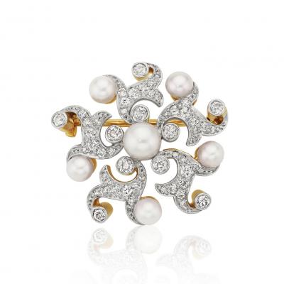 Tiffany Co Antique Tiffany Co Natural Pearl and Diamond Brooch