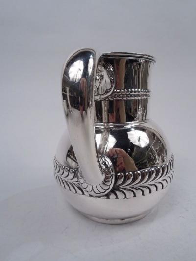  Tiffany Co Antique Tiffany Sterling Silver Pitcher with Bold Wave Edge Borders