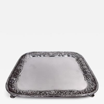  Tiffany Co Antique Tiffany Victorian Classical Repousse Silver Footed Square Tray
