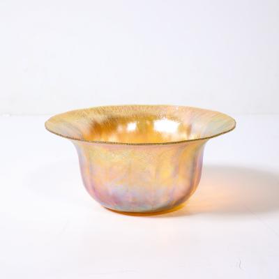  Tiffany Co Art Nouveau Iridescent Yellow Blue Favrile Glass Bowl signed L C Tiffany Co