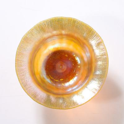  Tiffany Co Art Nouveau Iridescent Yellow Blue Favrile Glass Bowl signed L C Tiffany Co