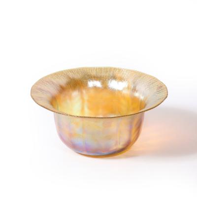  Tiffany Co Art Nouveau Iridescent Yellow Blue Favrile Glass Bowl signed L C Tiffany Co