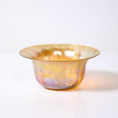  Tiffany Co Art Nouveau Iridescent Yellow Blue Favrile Glass Bowl signed L C Tiffany Co