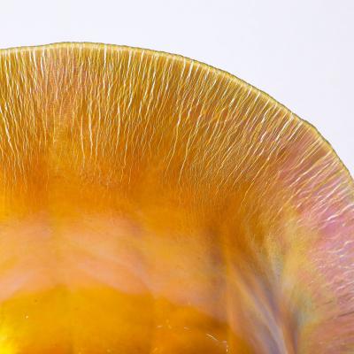  Tiffany Co Art Nouveau Iridescent Yellow Blue Favrile Glass Bowl signed L C Tiffany Co