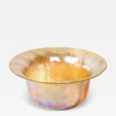  Tiffany Co Art Nouveau Iridescent Yellow Blue Favrile Glass Bowl signed L C Tiffany Co