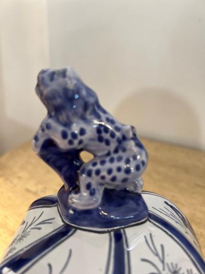  Tiffany Co Hand Painted French Blue and White Lidded Vase Signed for Tiffany Co