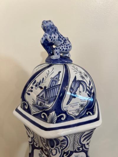  Tiffany Co Hand Painted French Blue and White Lidded Vase Signed for Tiffany Co