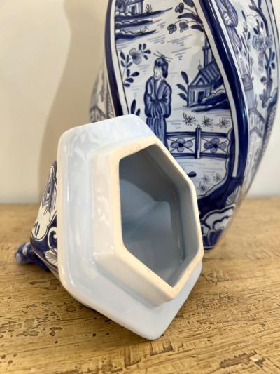  Tiffany Co Hand Painted French Blue and White Lidded Vase Signed for Tiffany Co