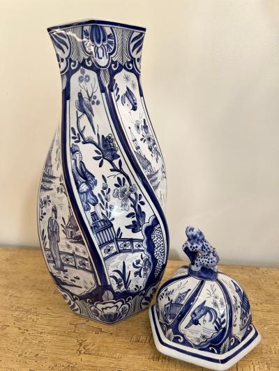  Tiffany Co Hand Painted French Blue and White Lidded Vase Signed for Tiffany Co