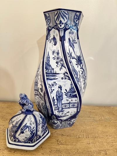  Tiffany Co Hand Painted French Blue and White Lidded Vase Signed for Tiffany Co