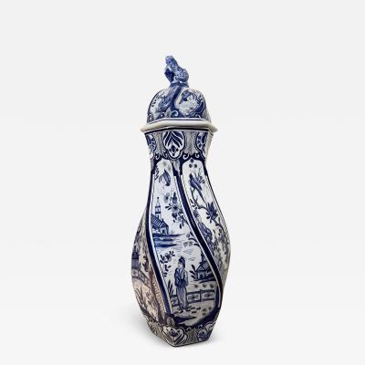  Tiffany Co Hand Painted French Blue and White Lidded Vase Signed for Tiffany Co