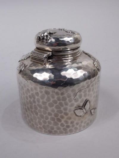  Tiffany Co Large Tiffany Japonesque Applied Sterling Silver Inkwell with Beetle