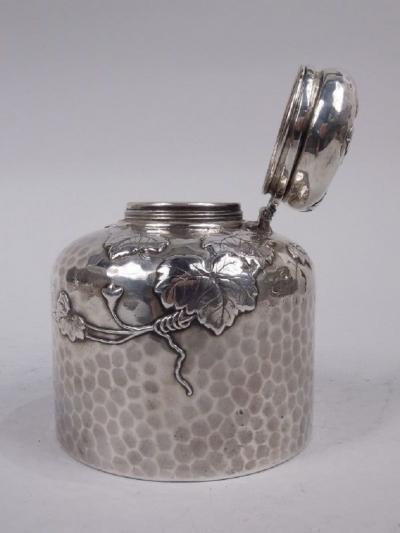  Tiffany Co Large Tiffany Japonesque Applied Sterling Silver Inkwell with Beetle