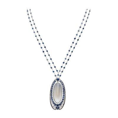  Tiffany Co Louis Tiffany Moonstone and Sapphire Pendant Necklace Tiffany Co 