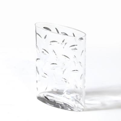  Tiffany Co Mid Century Modernist Cut Crystal Vase w Leaf Form Motif Signed Tiffany and Co