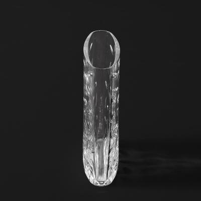  Tiffany Co Mid Century Modernist Cut Crystal Vase w Leaf Form Motif Signed Tiffany and Co