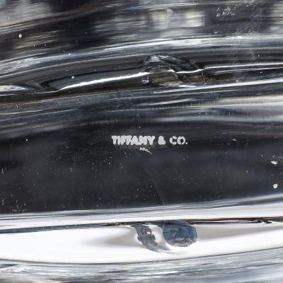  Tiffany Co Mid Century Modernist Cut Crystal Vase w Leaf Form Motif Signed Tiffany and Co