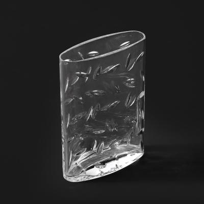  Tiffany Co Mid Century Modernist Cut Crystal Vase w Leaf Form Motif Signed Tiffany and Co