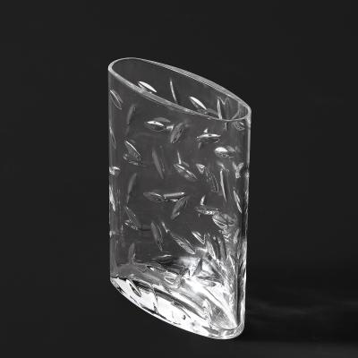  Tiffany Co Mid Century Modernist Cut Crystal Vase w Leaf Form Motif Signed Tiffany and Co
