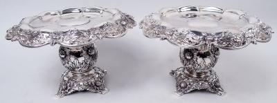  Tiffany Co Pair of Antique Tiffany Chrysanthemum Sterling Silver Compotes