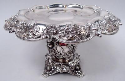  Tiffany Co Pair of Antique Tiffany Chrysanthemum Sterling Silver Compotes