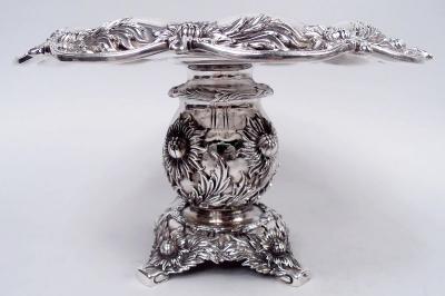  Tiffany Co Pair of Antique Tiffany Chrysanthemum Sterling Silver Compotes