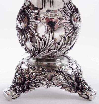  Tiffany Co Pair of Antique Tiffany Chrysanthemum Sterling Silver Compotes