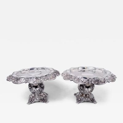  Tiffany Co Pair of Antique Tiffany Chrysanthemum Sterling Silver Compotes