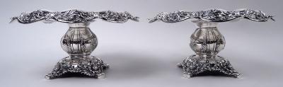  Tiffany Co Pair of Antique Tiffany Chrysanthemum Sterling Silver Compotes