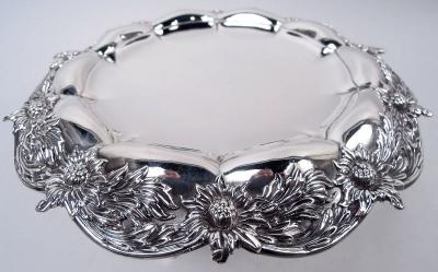 Tiffany Co Pair of Antique Tiffany Chrysanthemum Sterling Silver Compotes