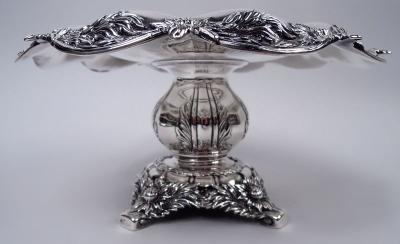  Tiffany Co Pair of Antique Tiffany Chrysanthemum Sterling Silver Compotes