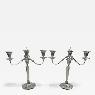  Tiffany Co Pair of Antique Tiffany English Sterling Silver 3 Light Candelabra