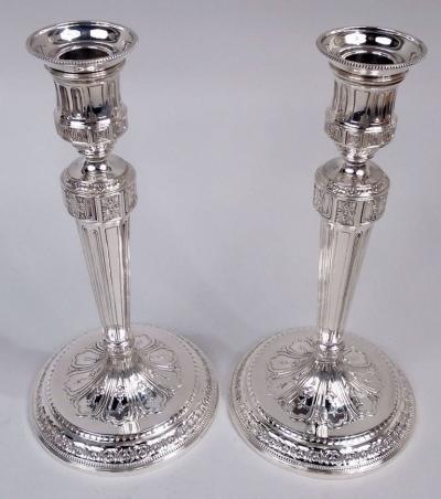  Tiffany Co Pair of Antique Tiffany Neoclassical Sterling Silver Candlesticks