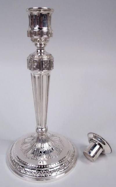  Tiffany Co Pair of Antique Tiffany Neoclassical Sterling Silver Candlesticks