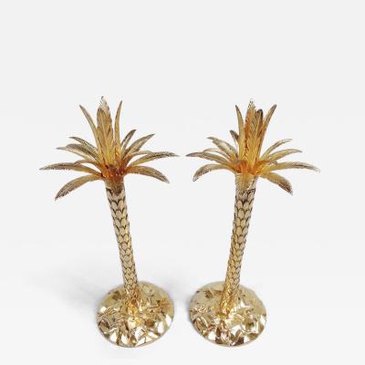  Tiffany Co Pair of Fabulous Tiffany Gilt Sterling Silver Palm Tree Candlesticks