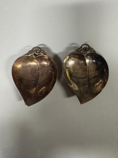  Tiffany Co Pair of Tiffany Co Sterling Silver Heart Shaped Leaf Nut Dish