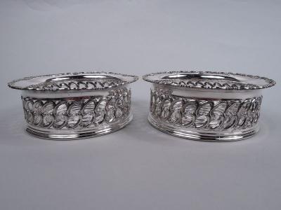  Tiffany Co Pair of Tiffany Edwardian Classical Silver Plated Wine Bottle Coasters