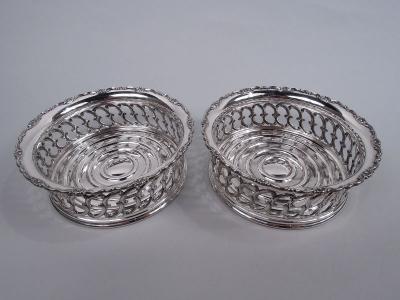  Tiffany Co Pair of Tiffany Edwardian Classical Silver Plated Wine Bottle Coasters