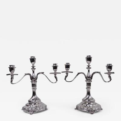  Tiffany Co Pair of Tiffany Edwardian Classical Sterling Silver 3 Light Candelabra