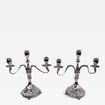  Tiffany Co Pair of Tiffany Edwardian Classical Sterling Silver 3 Light Candelabra