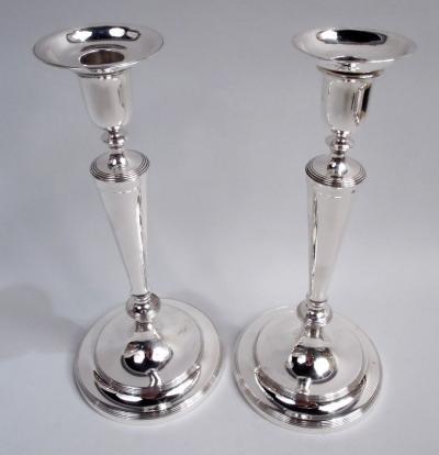  Tiffany Co Pair of Tiffany Edwardian Classical Sterling Silver Candlesticks