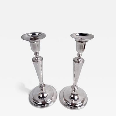  Tiffany Co Pair of Tiffany Edwardian Classical Sterling Silver Candlesticks