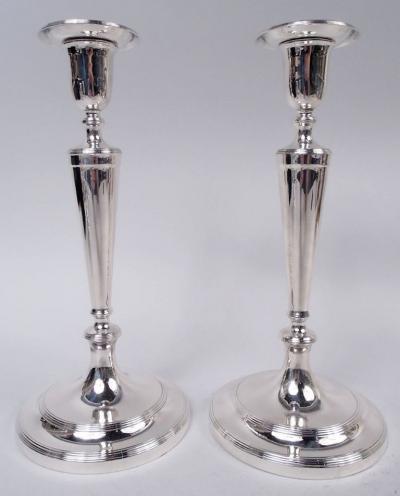  Tiffany Co Pair of Tiffany Edwardian Classical Sterling Silver Candlesticks