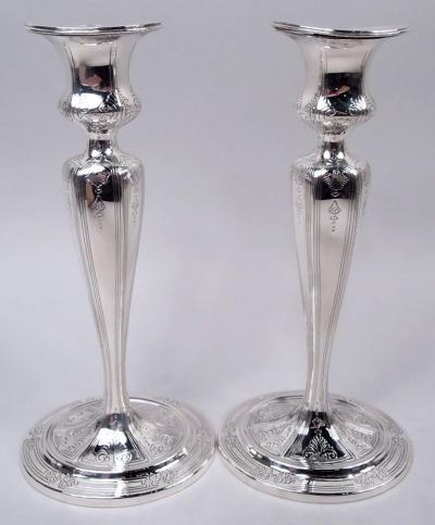  Tiffany Co Pair of Tiffany Edwardian Classical Sterling Silver Candlesticks