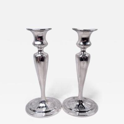 Tiffany Co Pair of Tiffany Edwardian Classical Sterling Silver Candlesticks