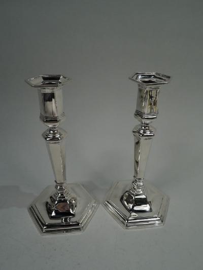  Tiffany Co Pair of Tiffany Edwardian Georgian Sterling Silver Candlesticks