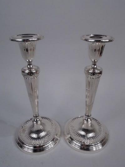  Tiffany Co Pair of Tiffany English Neoclassical Sterling Silver Candlesticks