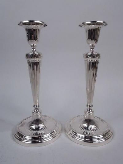  Tiffany Co Pair of Tiffany English Neoclassical Sterling Silver Candlesticks